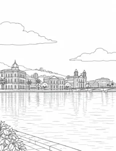 Busy Urban Center Scene Coloring Page