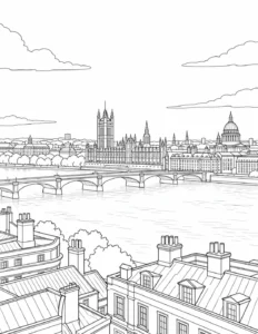 Busy Urban Center Scene Coloring Page Set 2