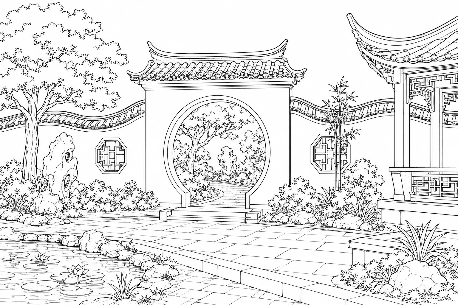 Carved Stone Gateway Scene Coloring Page Set 5