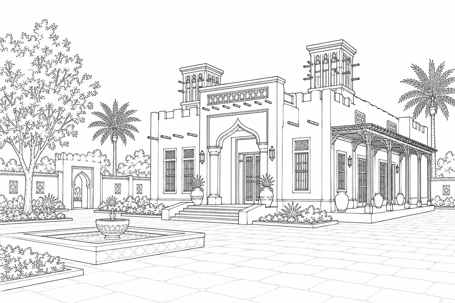 Carved Stone Gateway Scene Coloring Page Set 5