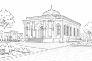 Carved Stone Gateway Scene Coloring Page Set 5