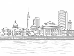 City Bridge View Scene Coloring Page
