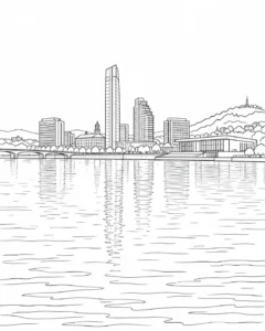 City Park Skyline Scene Coloring Page Set 2