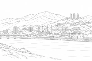 City Rooftop View Scene Coloring Page