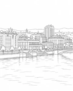 City Rooftop View Scene Coloring Page Set 2