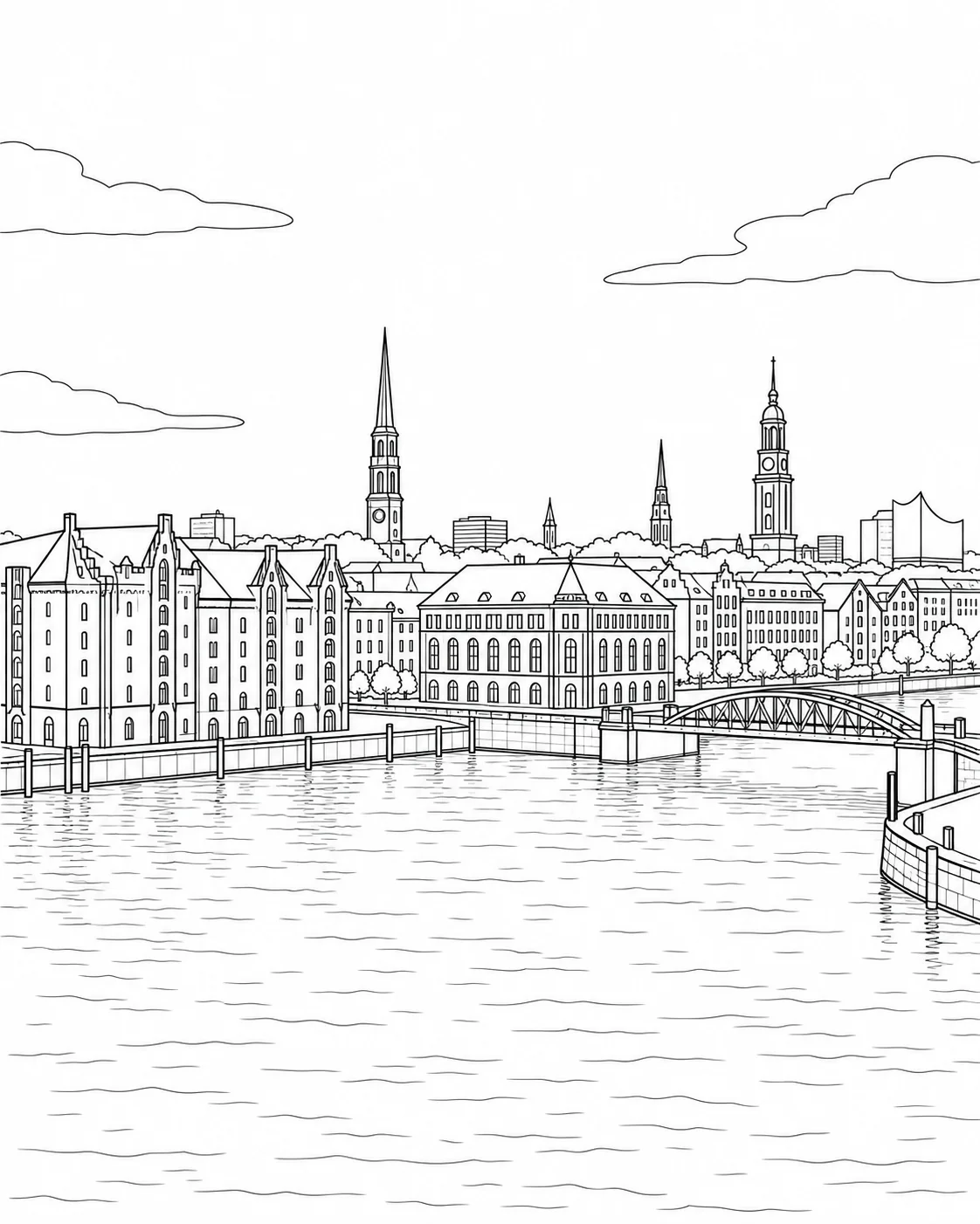 City Rooftop View Scene Coloring Page