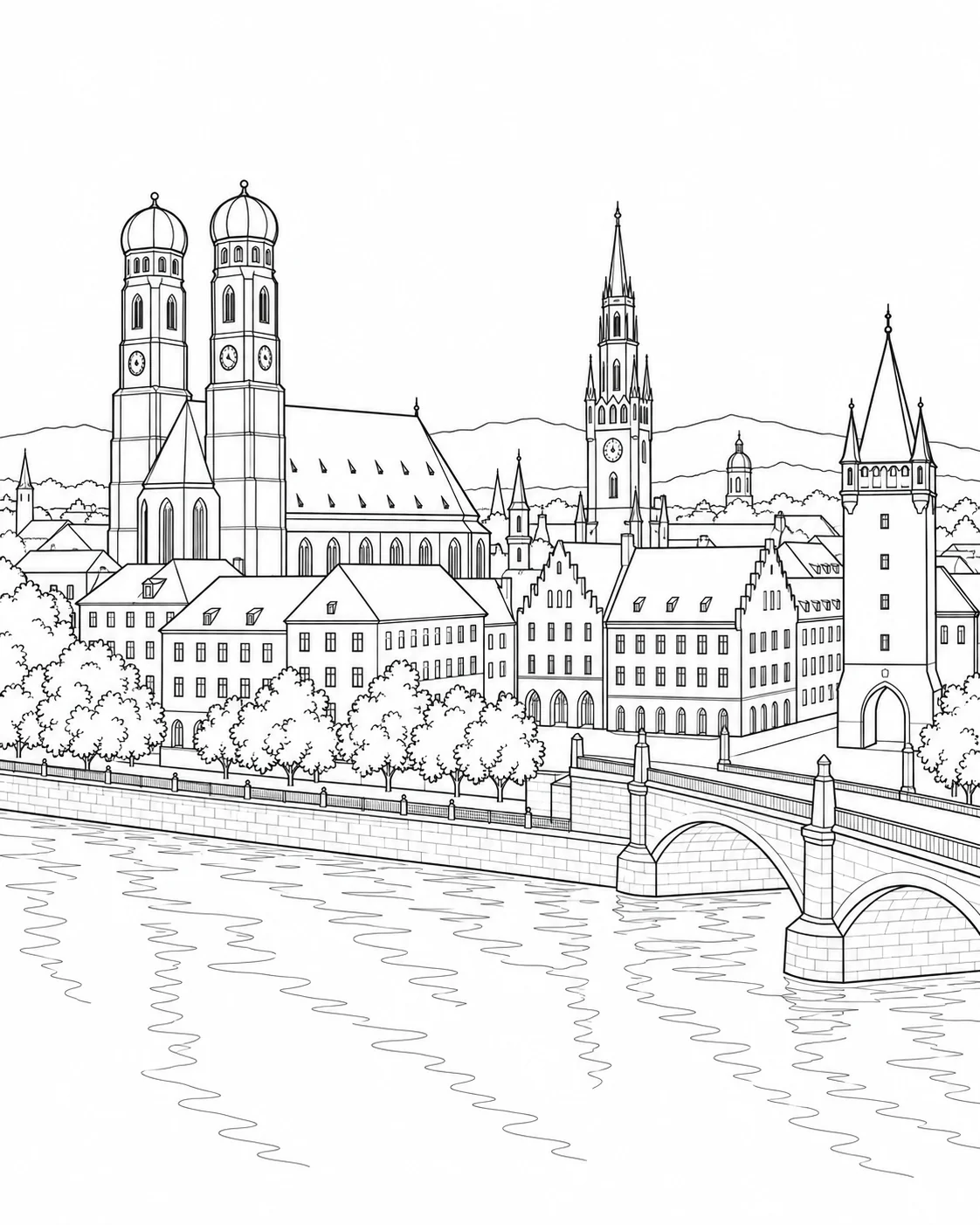 City Rooftop View Scene Coloring Page