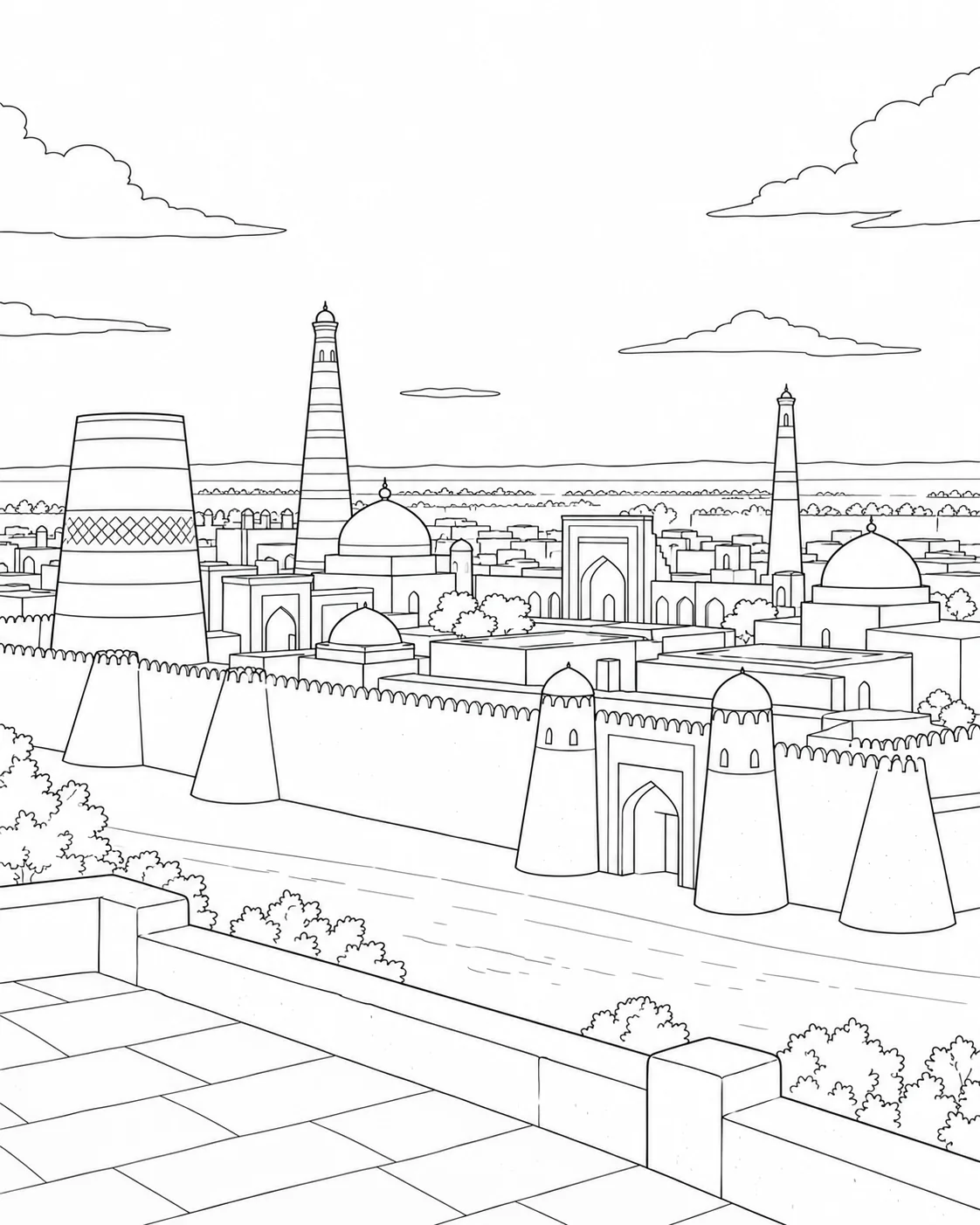 City Rooftop View Scene Coloring Page