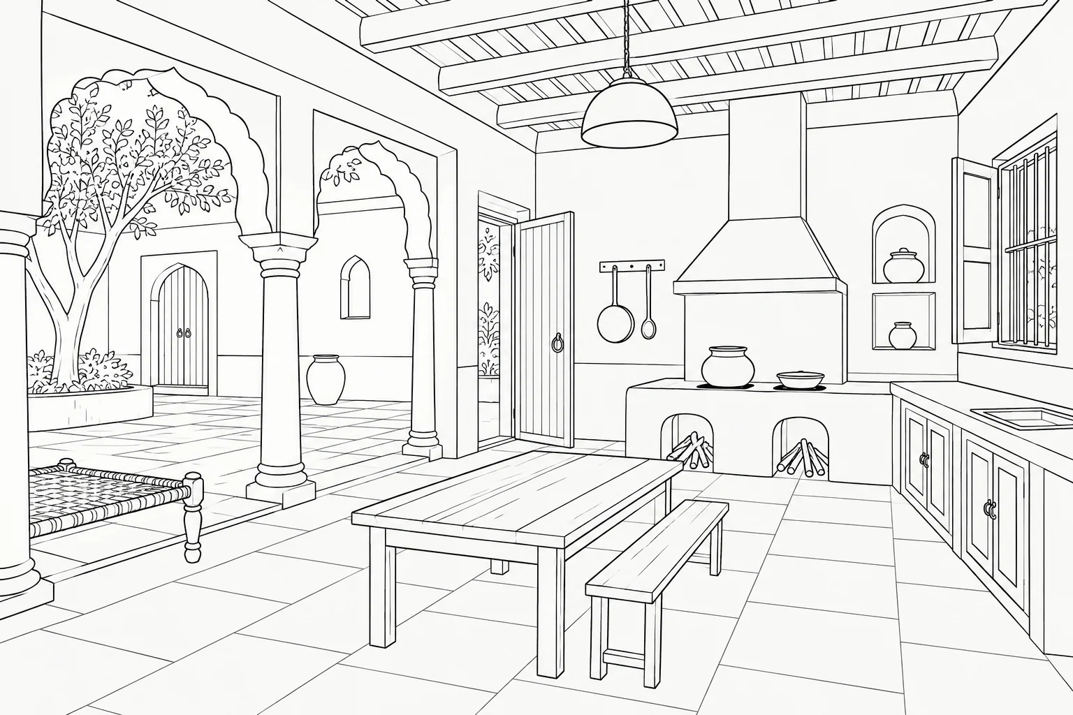 Classic Dining Room Scene Coloring Page