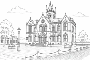 Classical Architecture Scene Coloring Page Set 3