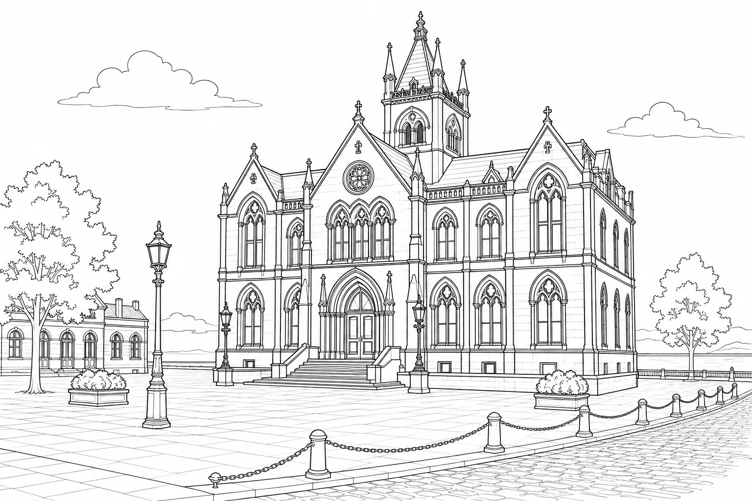 Classical Architecture Scene Coloring Page Set 3