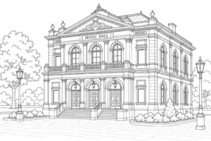 Classical Architecture Scene Coloring Page