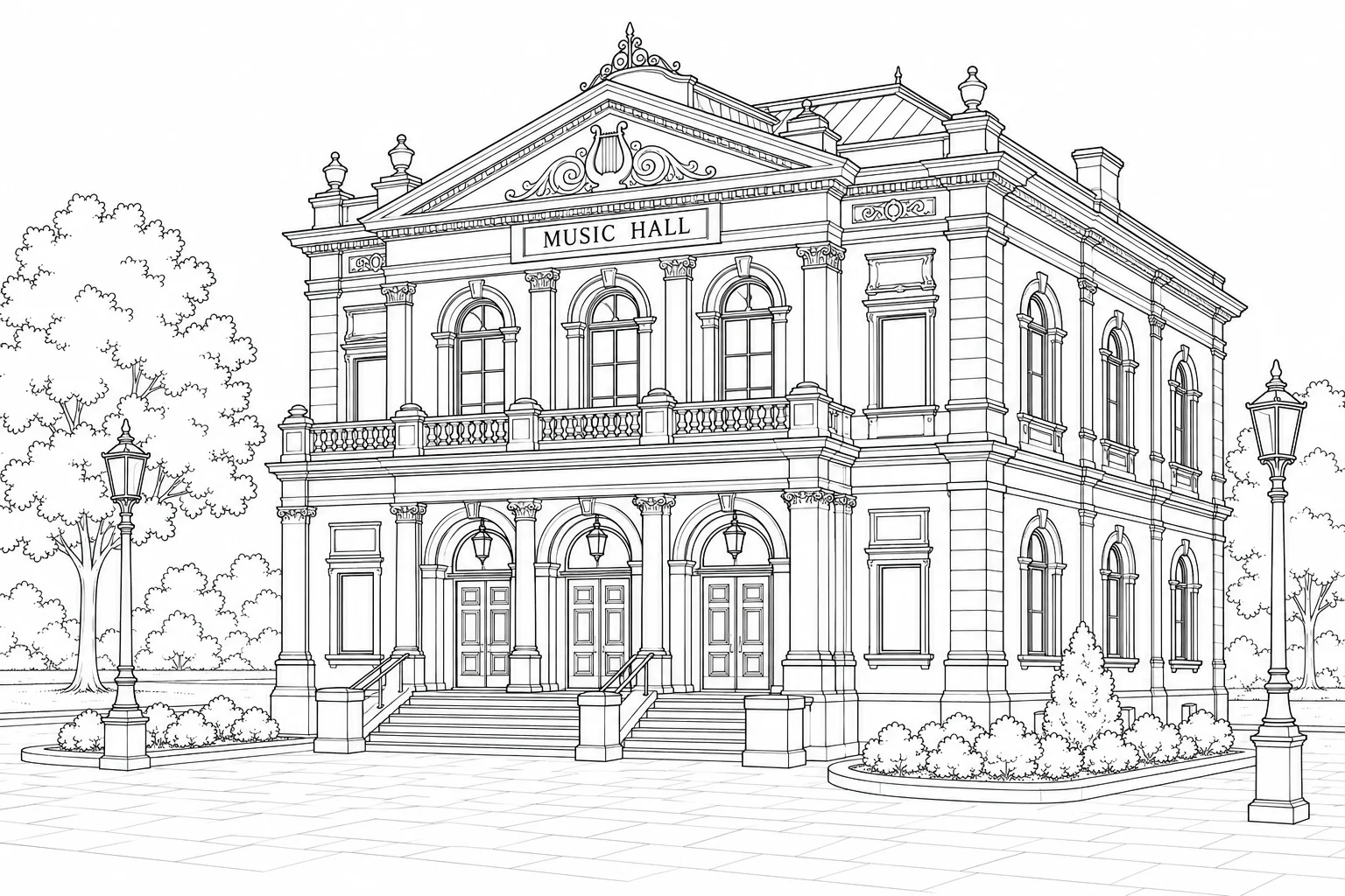 Classical Architecture Scene Coloring Page