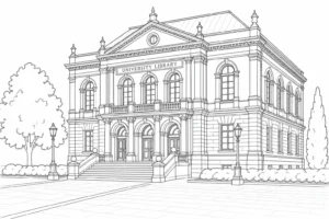 Classical Column Hall Scene Coloring Page