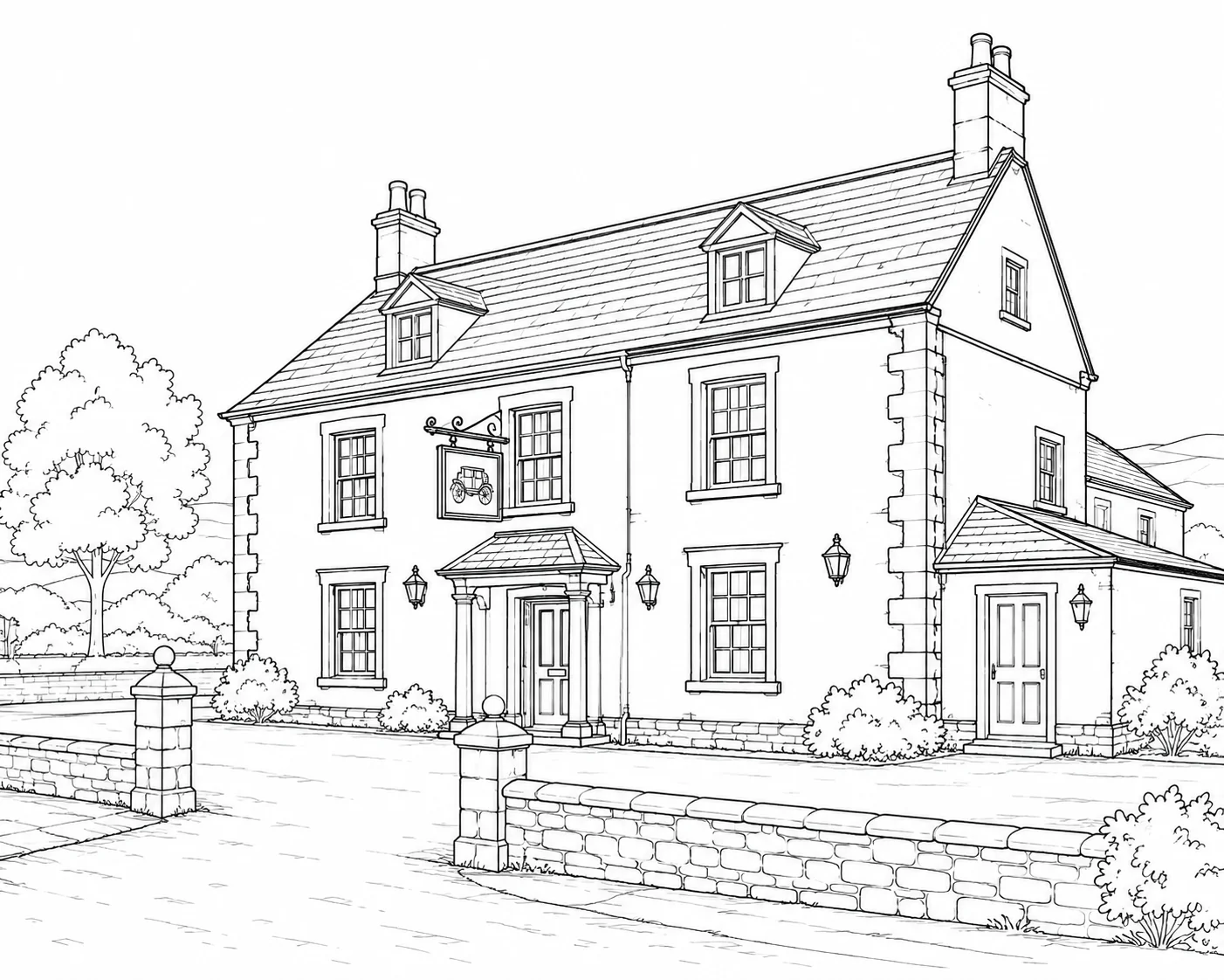 Classical Column Hall Scene Coloring Page