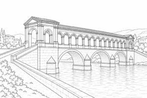 Classical Column Hall Scene Coloring Page Set 2