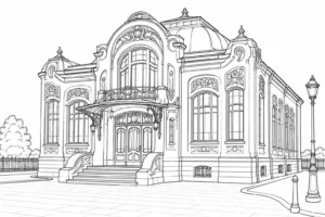 Classical Column Hall Scene Coloring Page Set 5