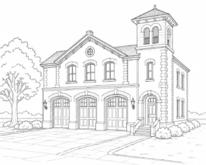 Classical Column Hall Scene Coloring Page Set 2