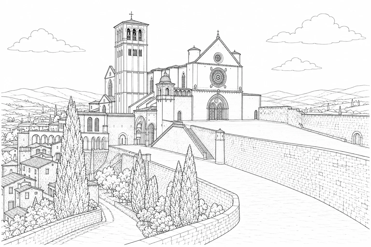 Classical Monument Scene Coloring Page Set 2