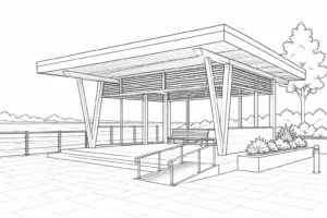 Clean Line Building Coloring Page for Adults