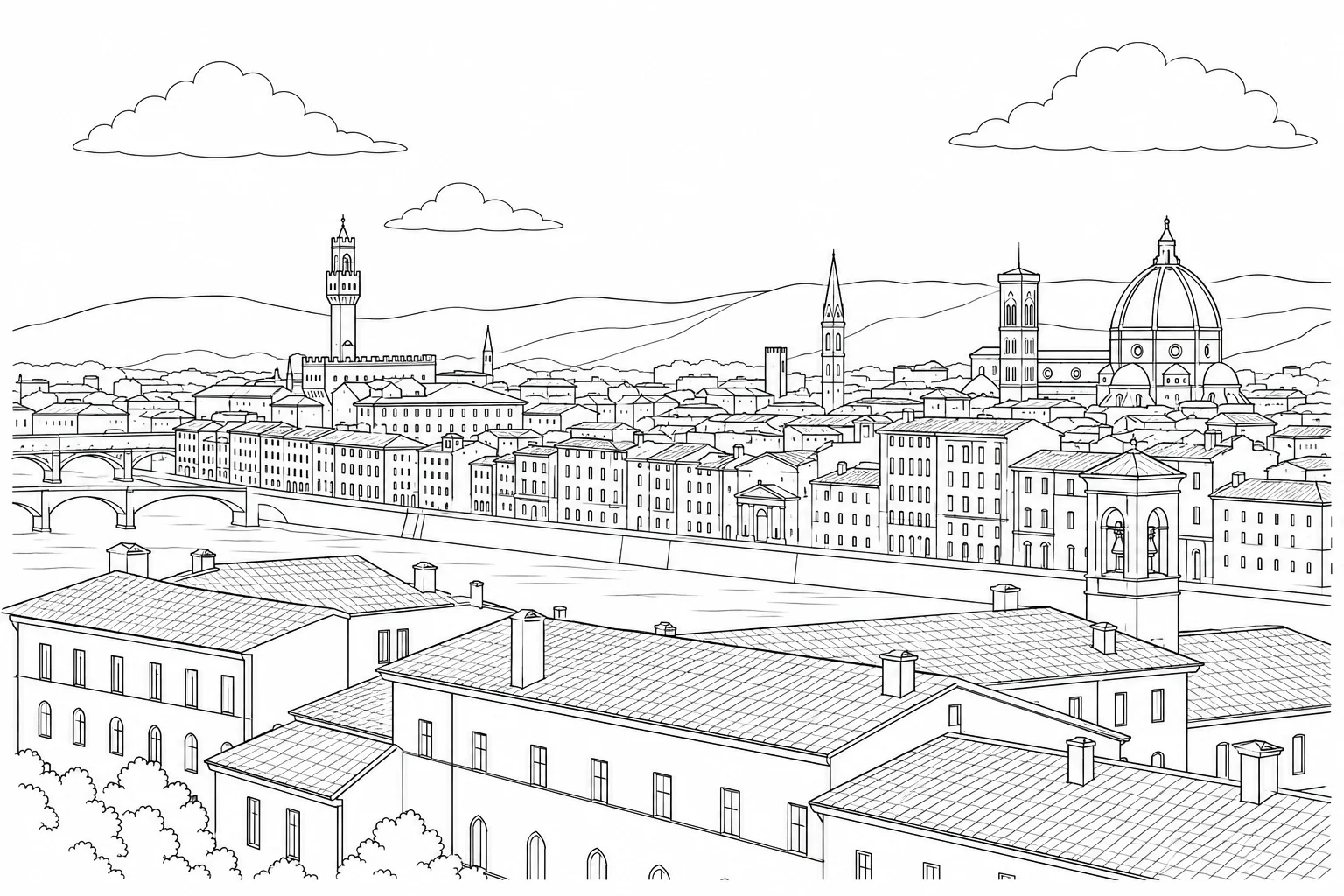 Coastal City View Scene Coloring Page