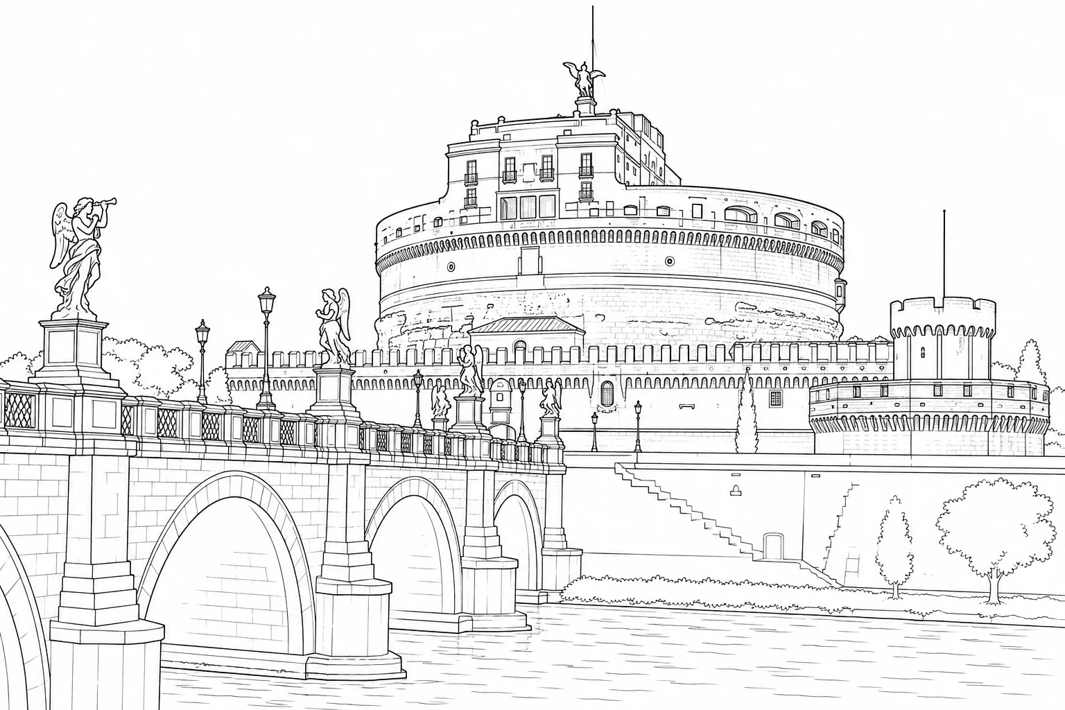 Coastal Landmark Scene Coloring Page