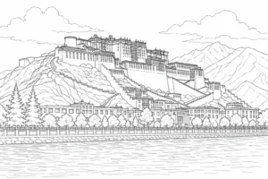 Coastal Landmark Scene Coloring Page Set 4