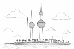 Cultural Landmark Scene Coloring Page Set 3