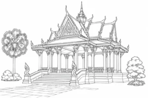 Cultural Street View Scene Coloring Page Set 3