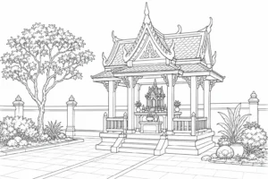 Cultural Village Scene Coloring Page Set 3
