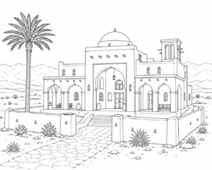 Cultural Village Scene Coloring Page Set 4