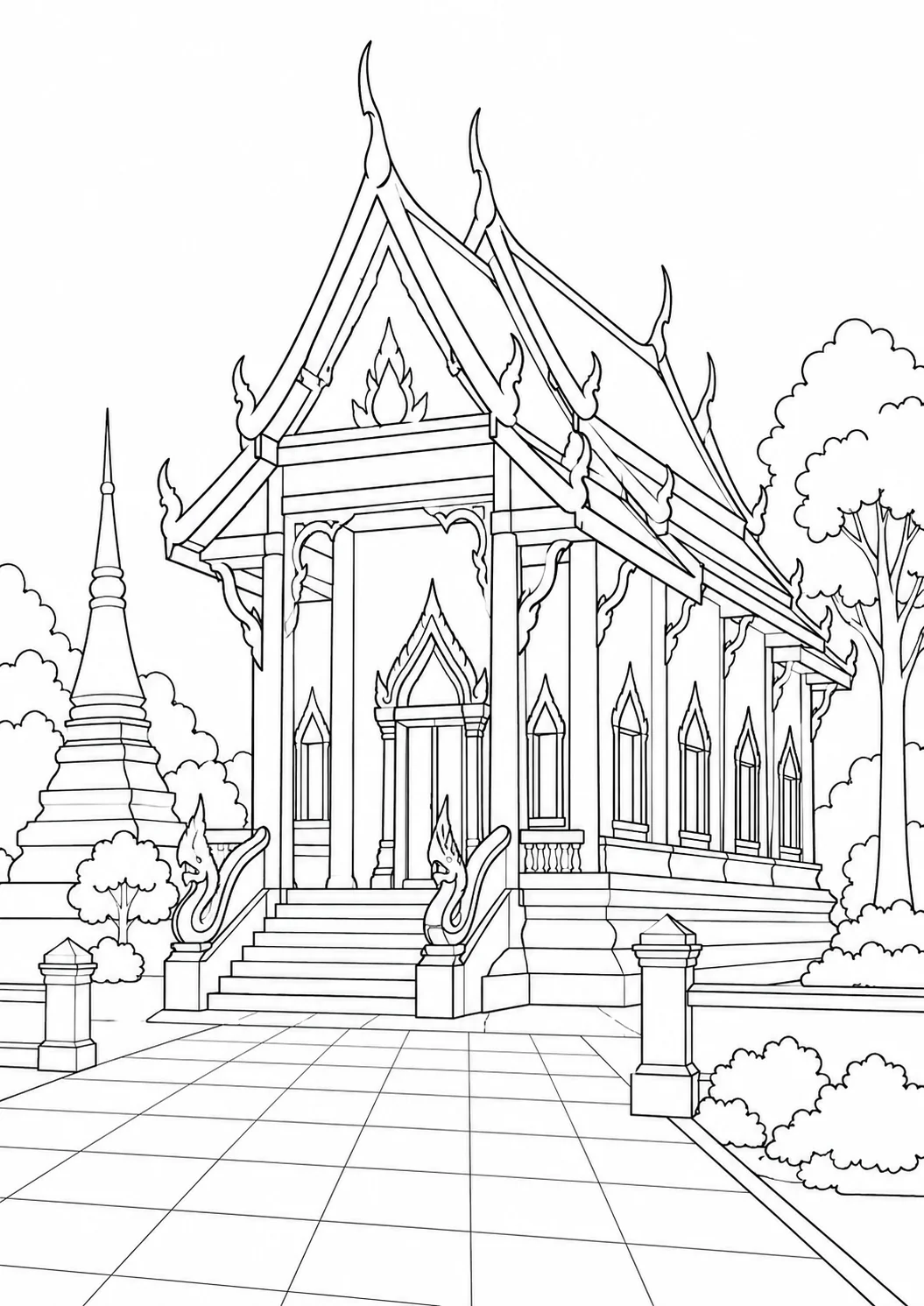 Cultural Village Scene Coloring Page Set 2