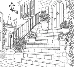 Decorative Balcony Scene Coloring Page Set 3