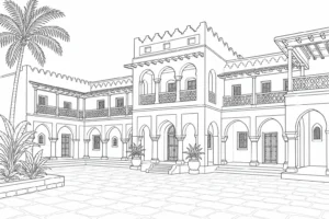 Decorative Facade Scene Coloring Page Set 3