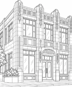 Decorative Roofline Scene Coloring Page Set 5