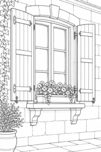 Decorative Roofline Scene Coloring Page