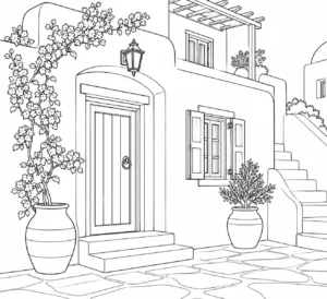 Decorative Roofline Scene Coloring Page Set 5