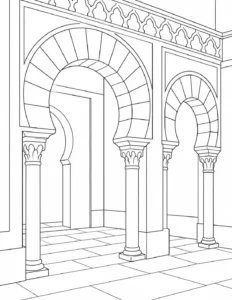 Decorative Stone Arch Scene Coloring Page Set 2