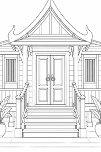Detailed Staircase Scene Coloring Page