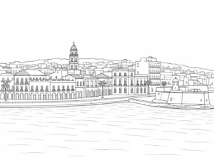 Downtown Skyline Scene Coloring Page
