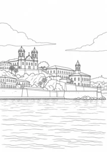 Downtown Skyline Scene Coloring Page Set 2