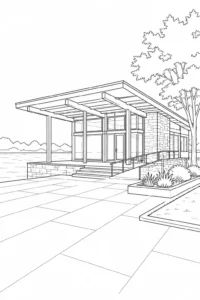 Futuristic House Scene Coloring Page Set 4