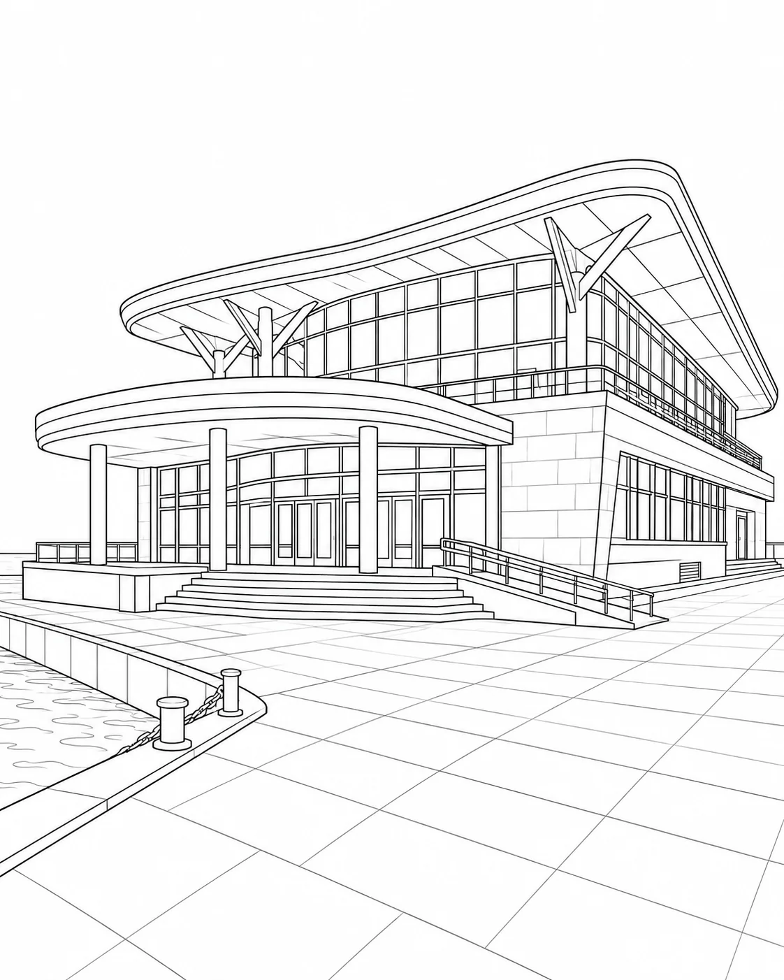 Detailed Geometric Architecture Coloring Page