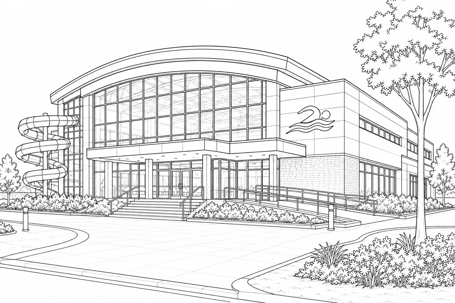 Geometric Architecture Coloring Page for Adults