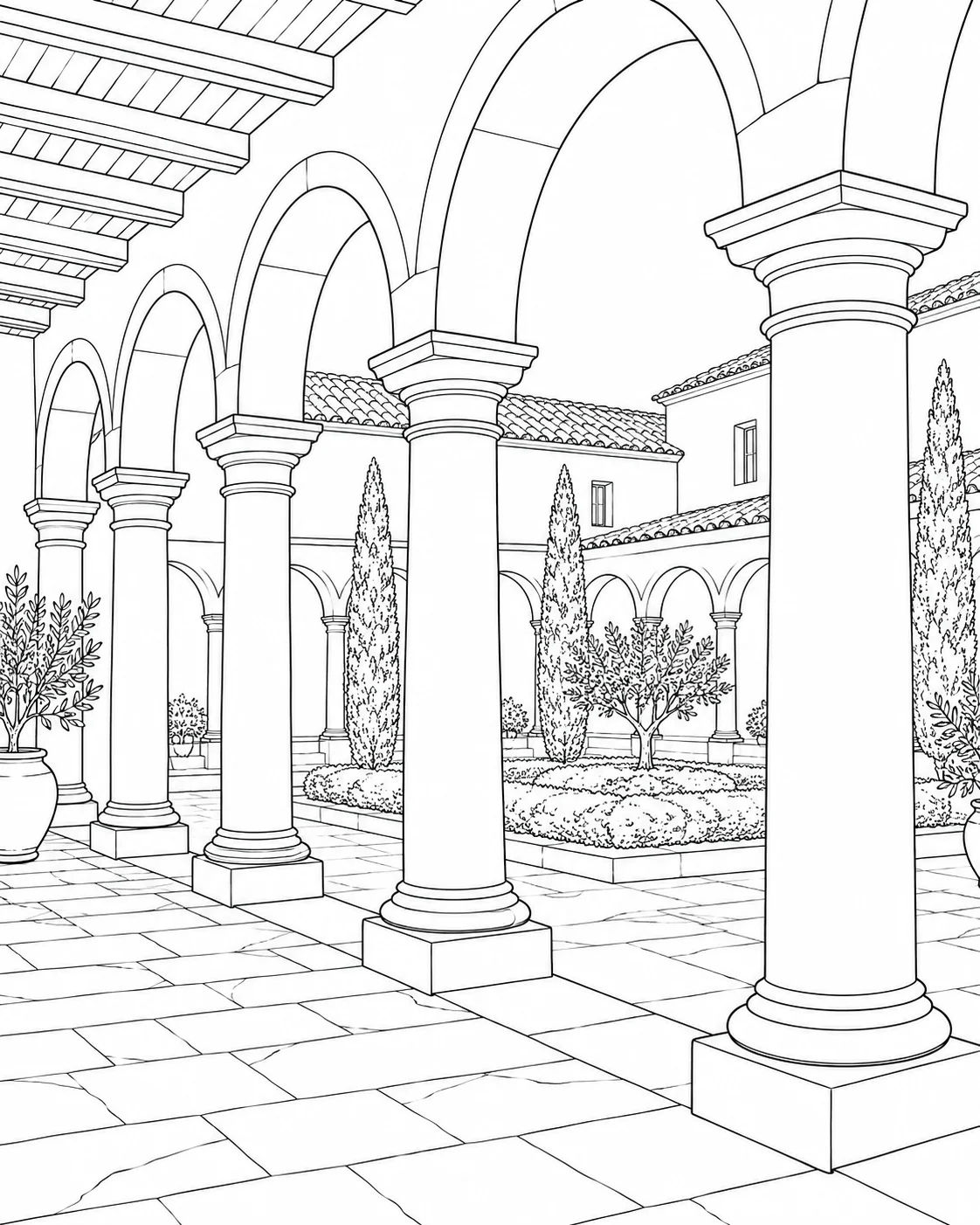Detailed Geometric Building Pattern Coloring Page