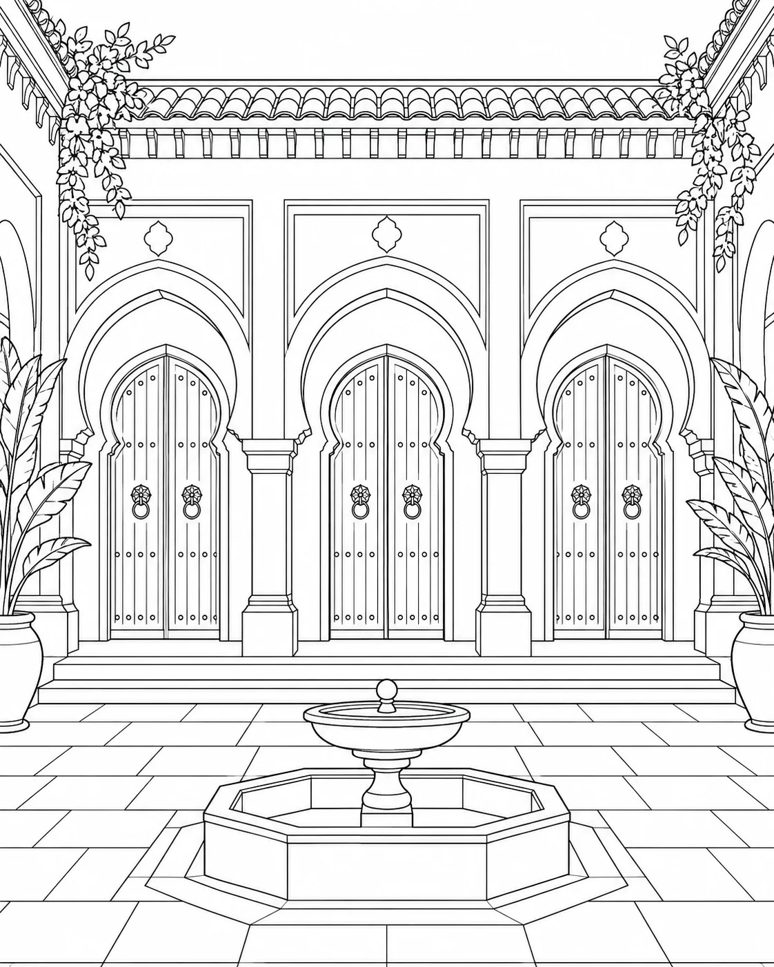 Printable Geometric Building Pattern Coloring Sheet