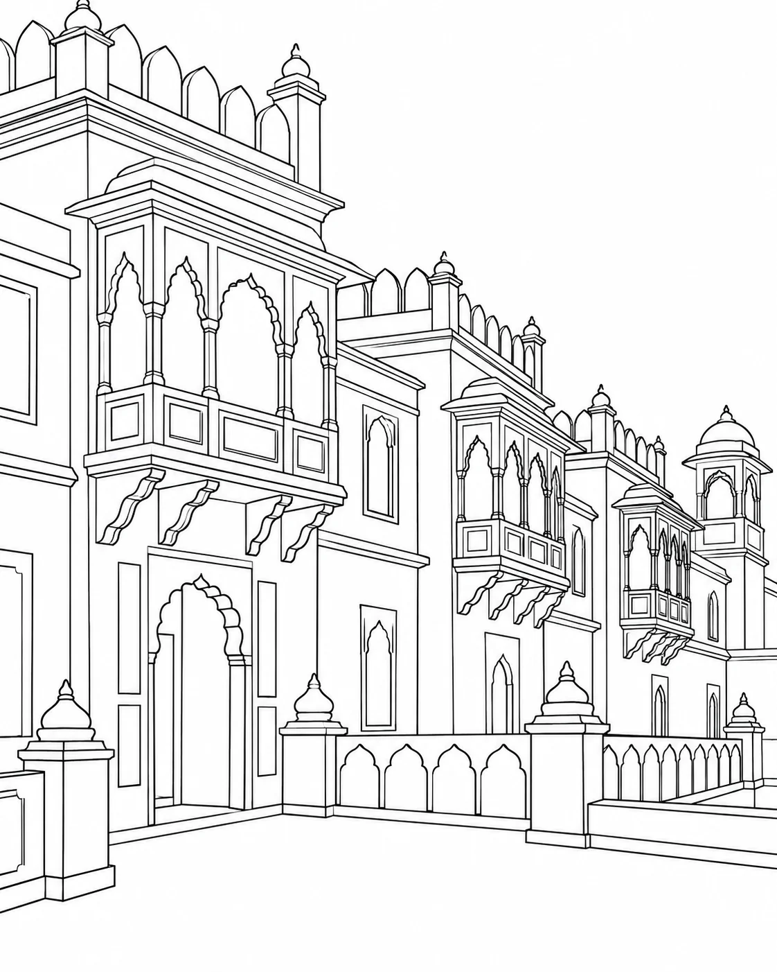 Detailed Geometric Building Pattern Coloring Page