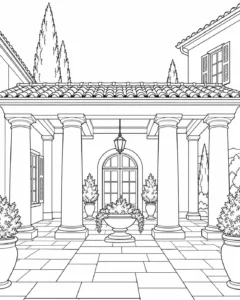 Geometric Building Pattern Coloring Page for Adults
