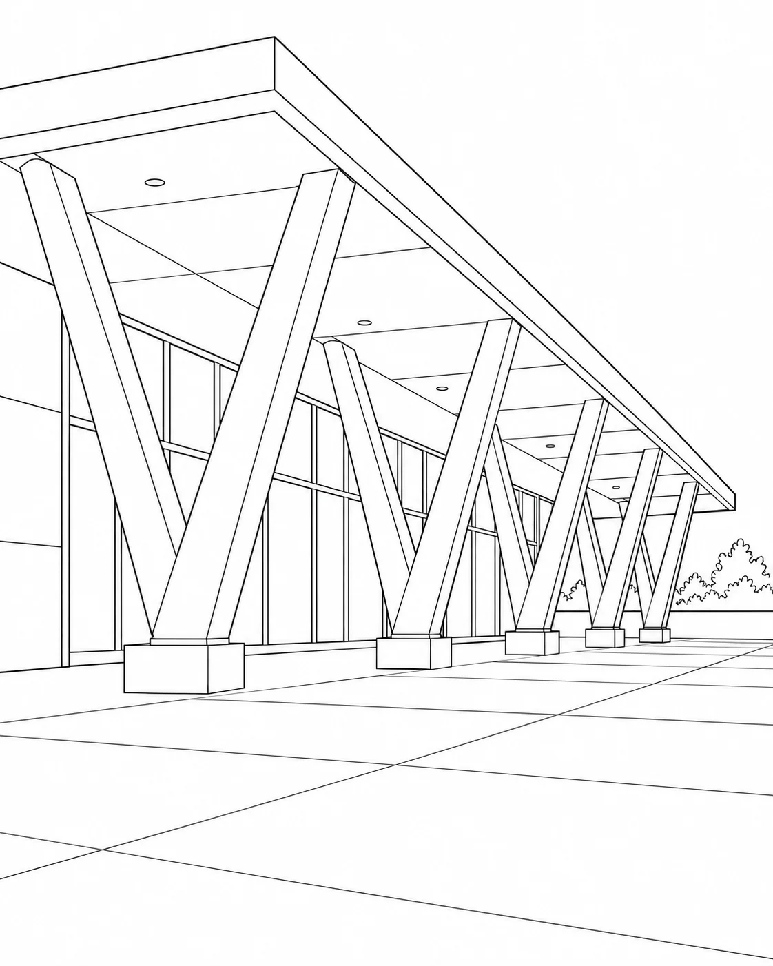 Detailed Geometric Facade Design Coloring Page