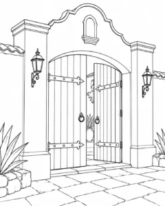 Gothic Architecture Detail Scene Coloring Page